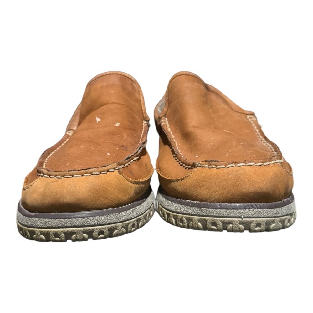 LL Bean Men’s All Week Slipper Mocs Brown Leather Shearling Lined Shoes Size 11M - Picture 3 of 9